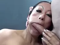 Close up video of Asian hooker Gia sucking and riding a giant cock